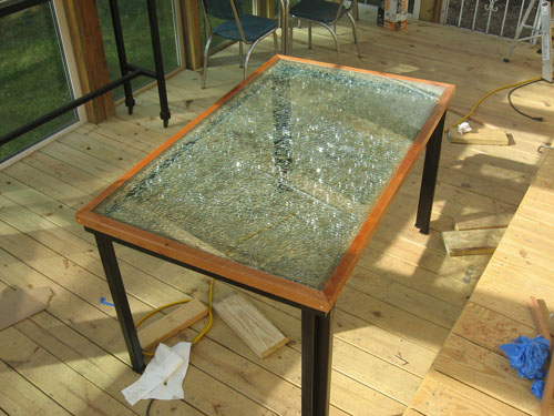 Kitchen Table Laminated Glass Top Cherry and Steel